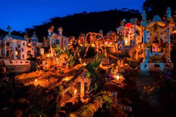 How are graves decorated on Day of the Dead?