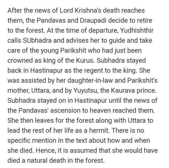 How did Subhadra died?