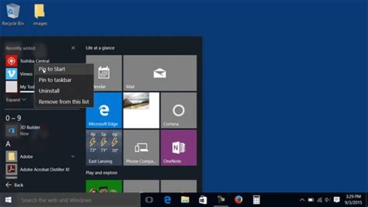 How do I customize the Start menu tiles in Windows 10?