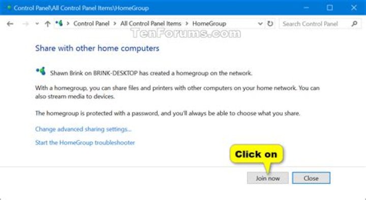 How do I join a Windows 7 HomeGroup from Windows 10?