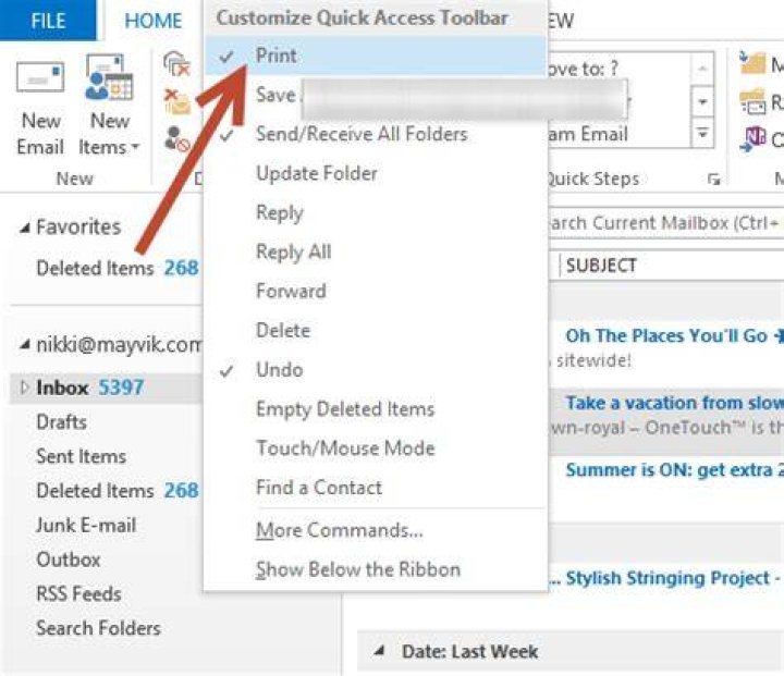 How do I print a list of Outlook folders?