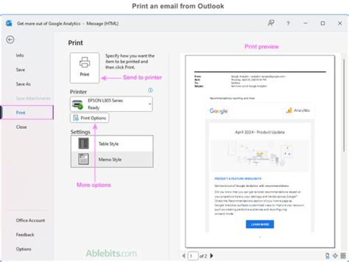 How do I print an email directly?