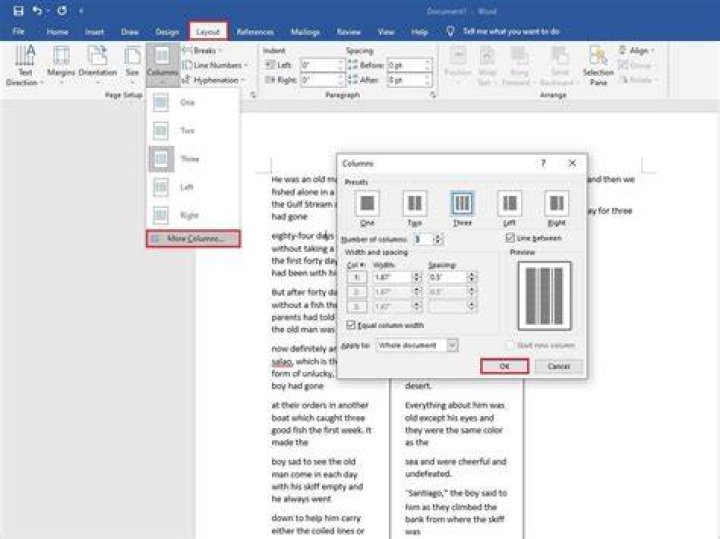 How do I remove columns in Word 2016?
