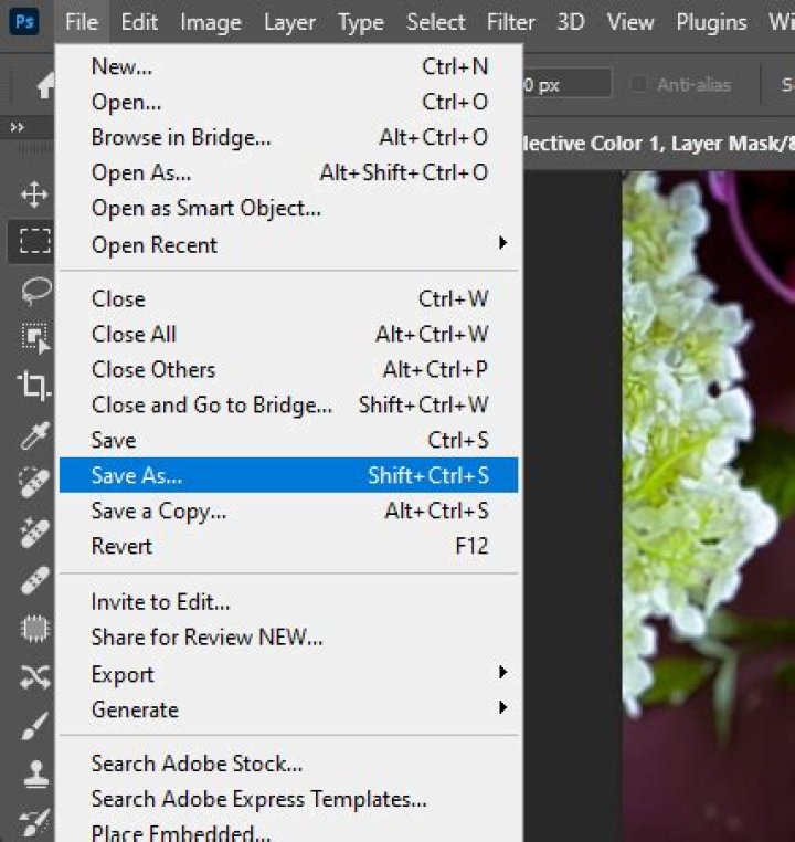 How do I save a Photoshop file as a TIFF?
