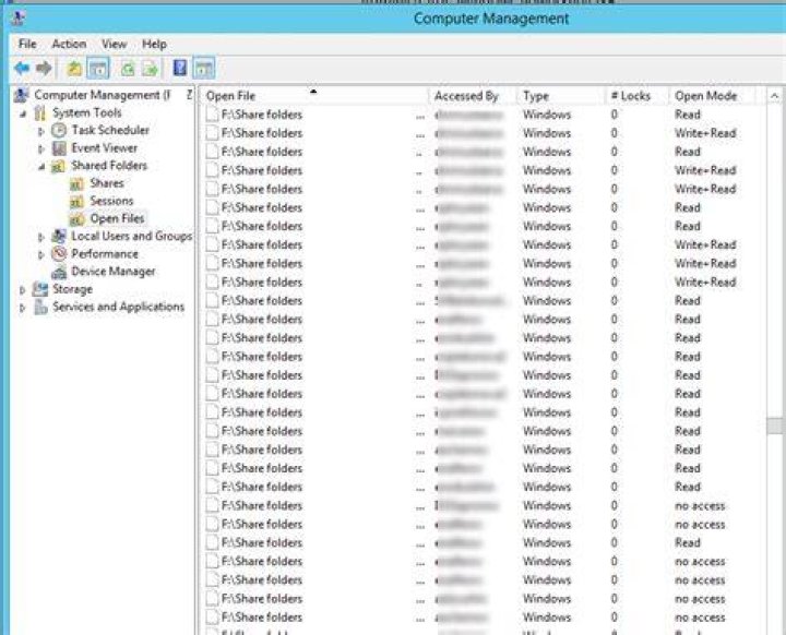 How do I see open files in Windows Server 2012?