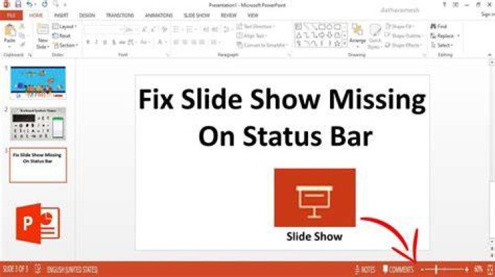 How do I show the status bar in PowerPoint?
