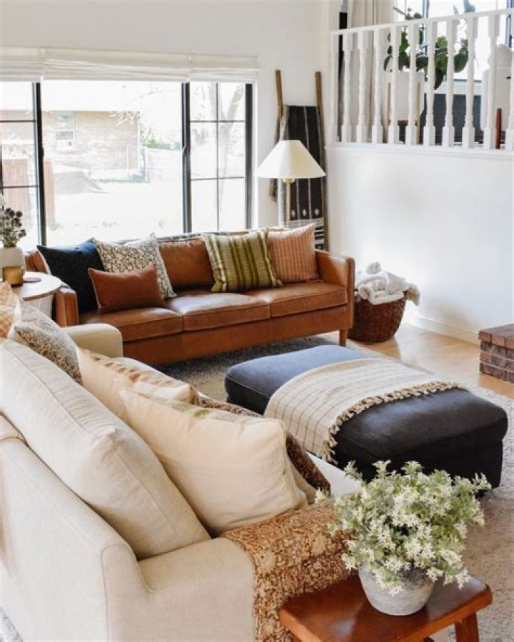 How do you mix and match leather and fabric furniture?