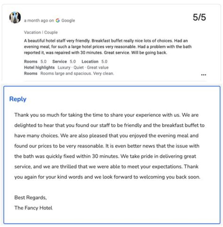 How do you respond to a hotel review?
