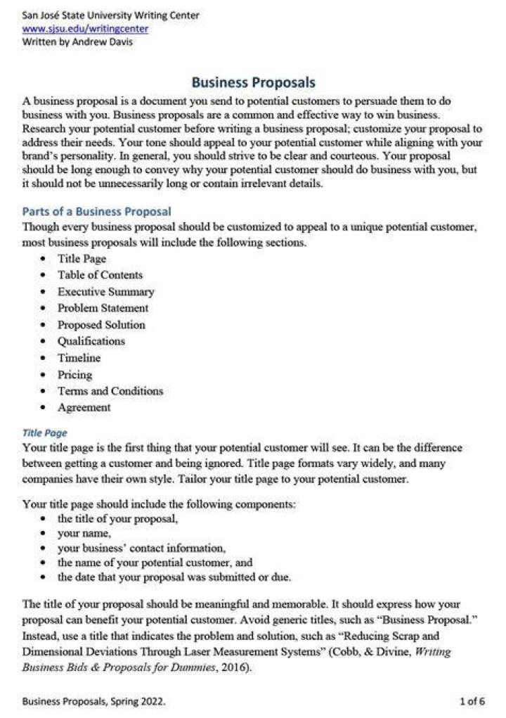 How do you write a business proposal for support?