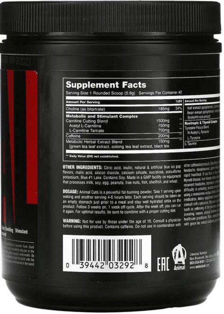 How much caffeine does animal cuts have?