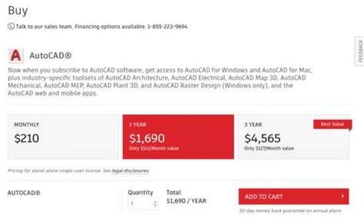 How much is AutoCAD software cost?
