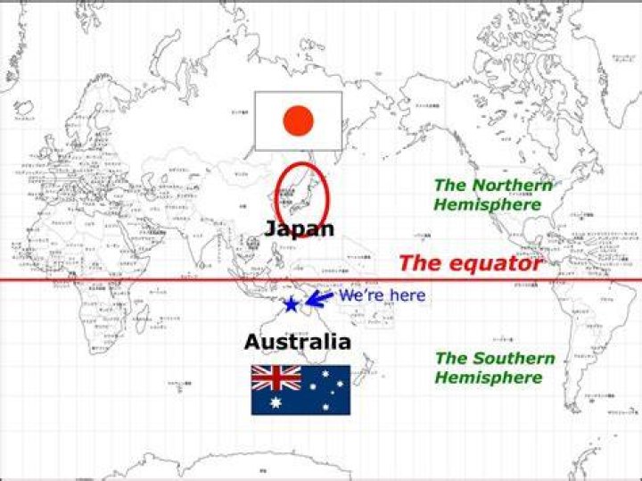 Is Japan north or south of the equator?