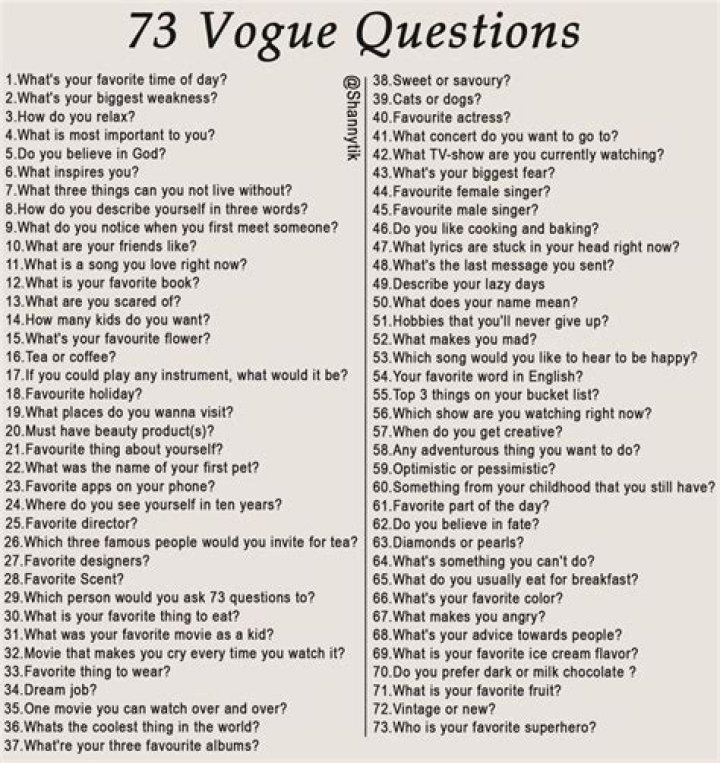 What are Vogue's 73 questions?