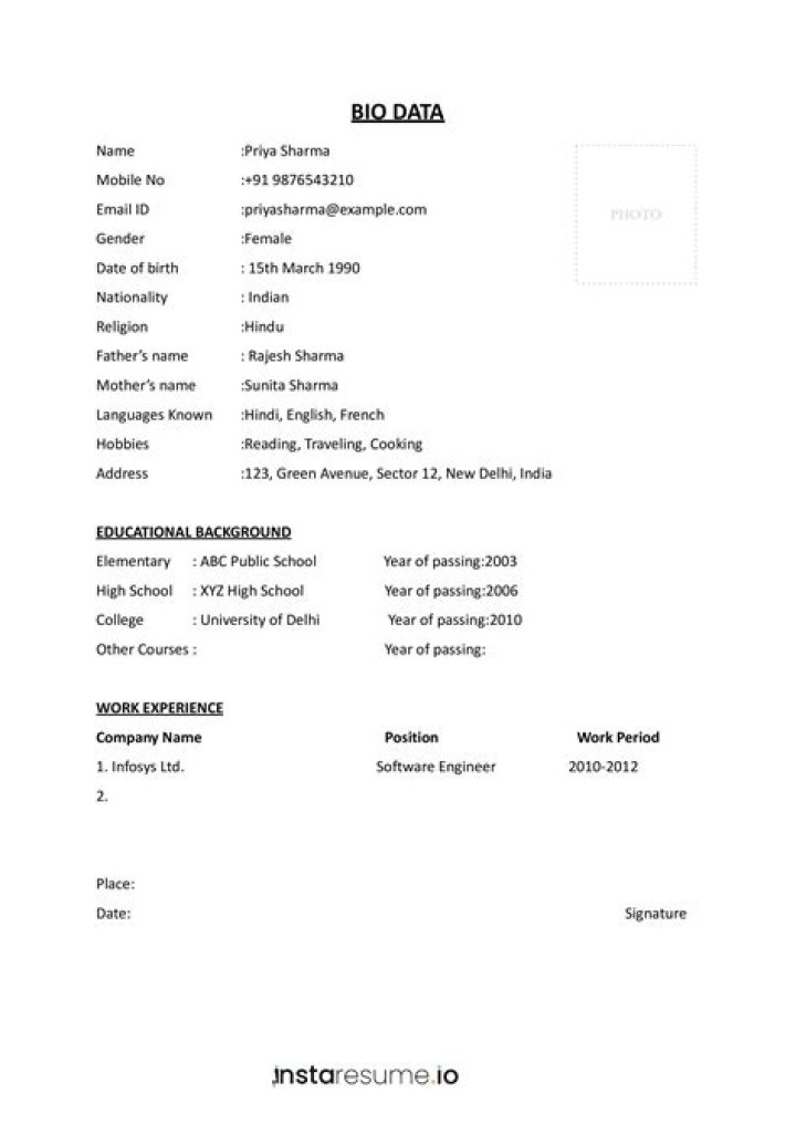 What is bio data resume?