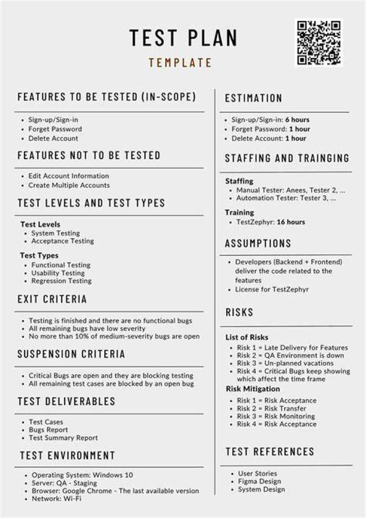 What is in a test plan?