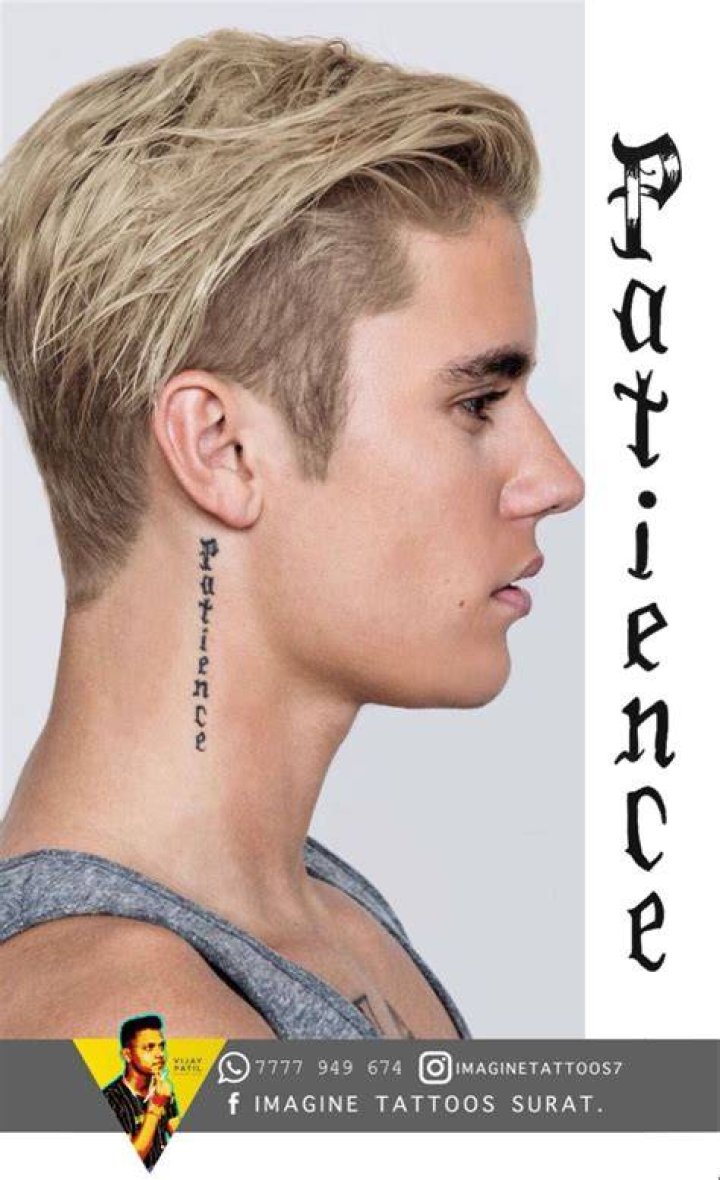 What is Justin Bieber's neck tattoo say?