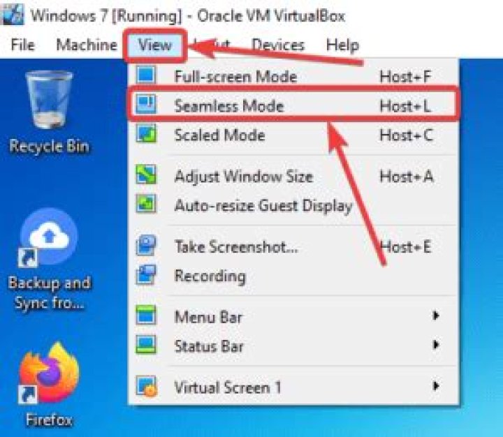 What is seamless mode in VirtualBox?