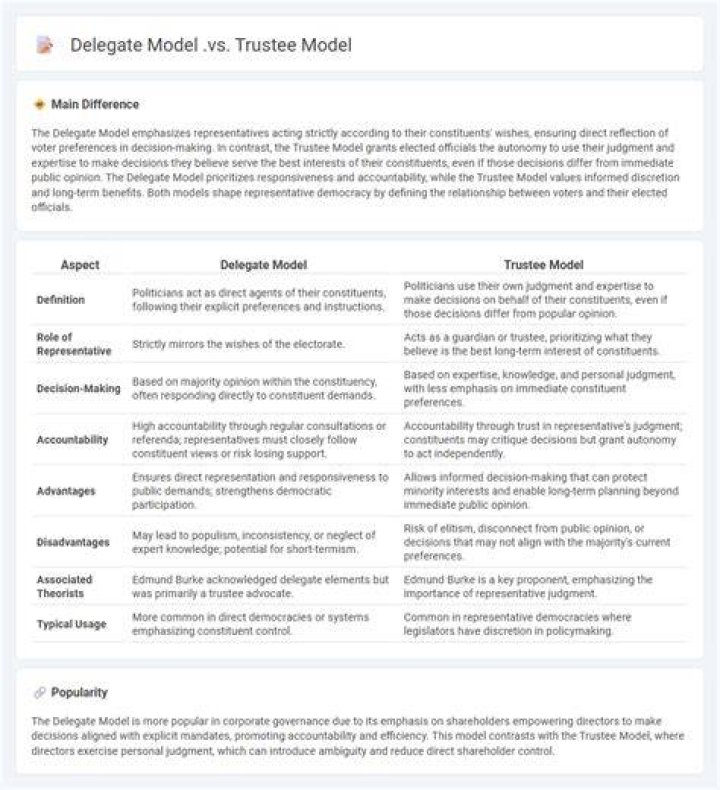 What is the difference between the trustee and delegate models of representation?