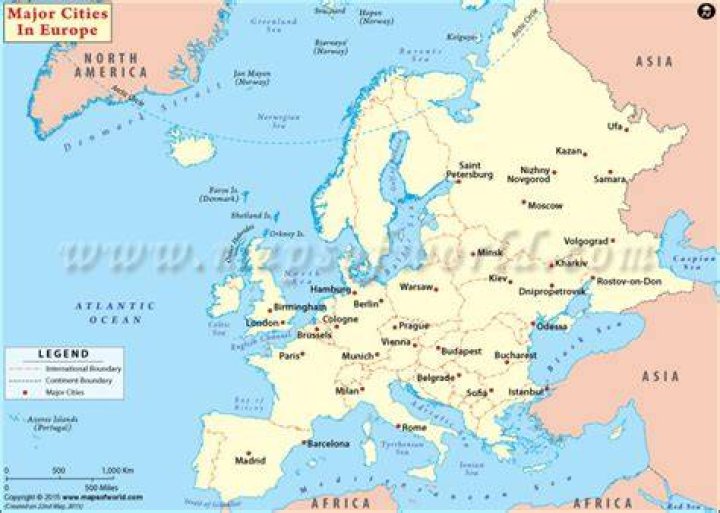What major cities are in Europe?