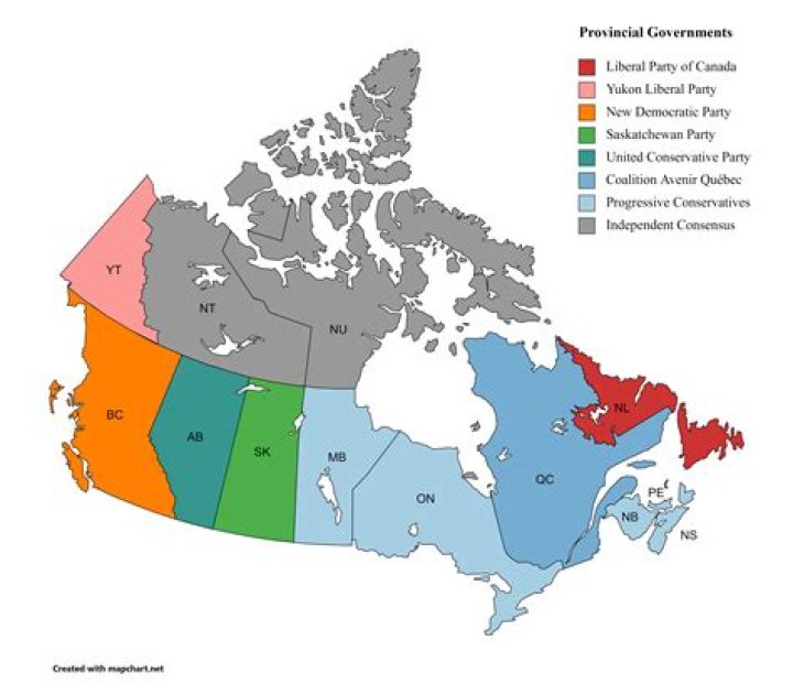 What parties are in power in Canadian provinces?
