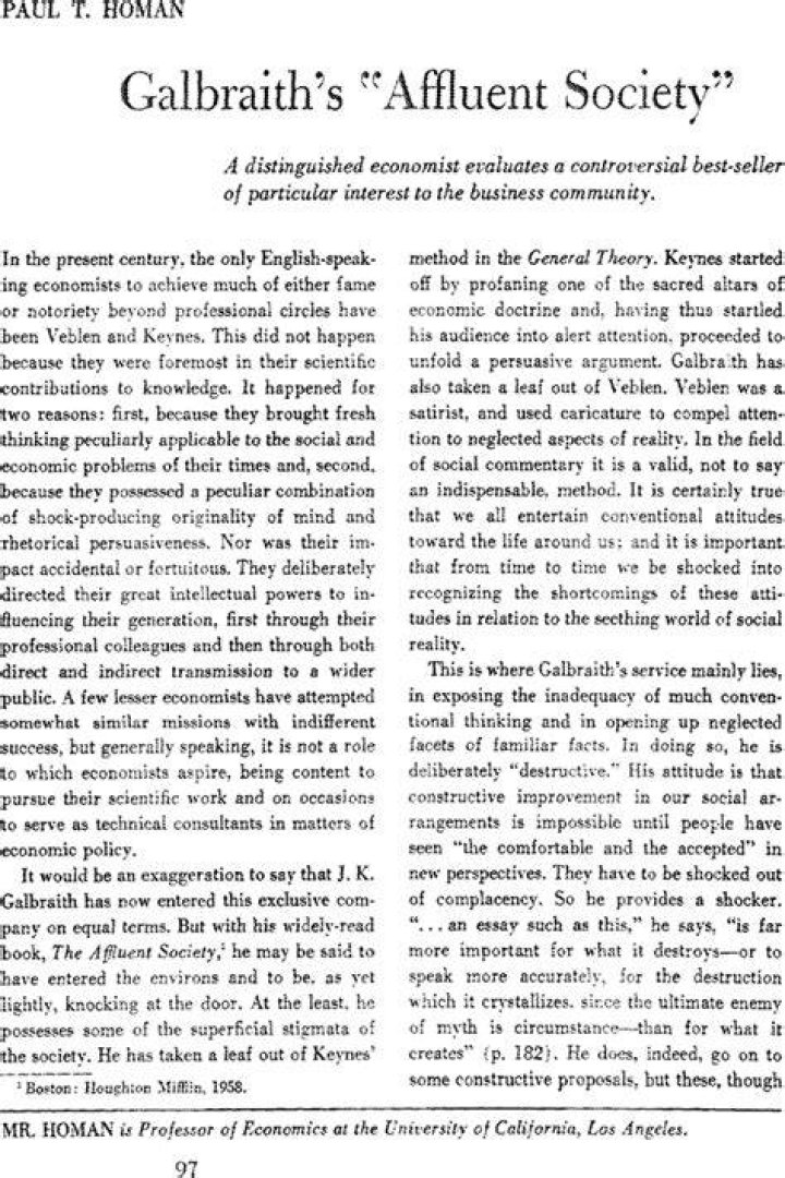 What was Galbraith's thesis in the affluent society?