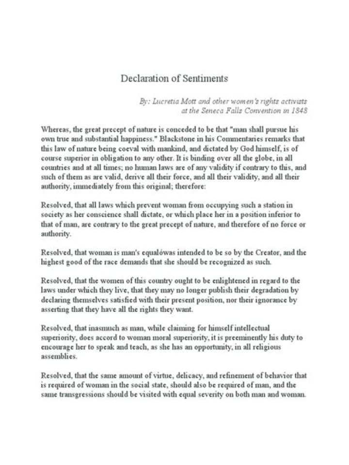 What was included in the Declaration of Sentiments?