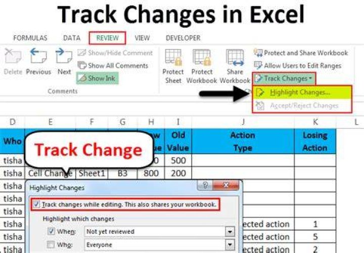Where is the track changes in Excel 2016?